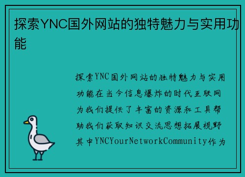 探索YNC国外网站的独特魅力与实用功能